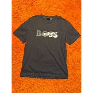 Hugo Boss Mens Stretch Cotton Graphic Logo T-Shirt Dark Grey Short Sleeve Tee